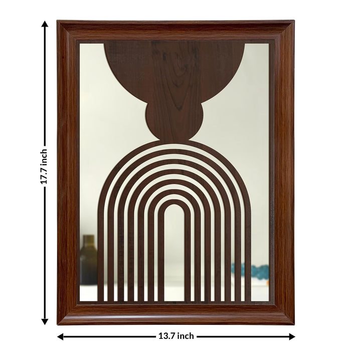 Decorative Acrylic Mirrors with Geometric Abstract Design MDF Jali Set of 2 | Two Brown Jharokha Wooden Wall Mirror Panel (18 x14 Inch)