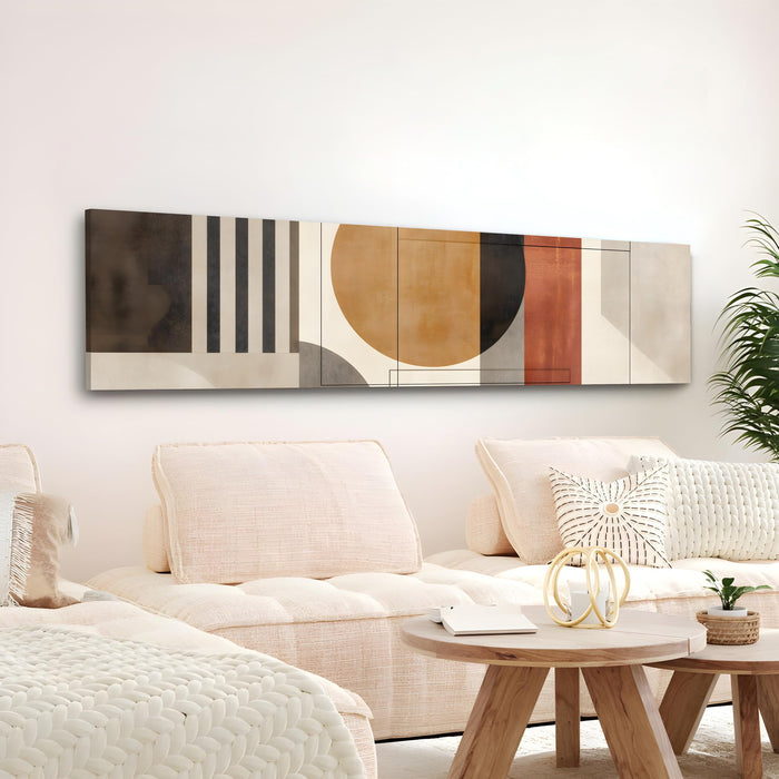 Large Stretched Canvas Painting, Panel Wall Art Print Abstract Geometric Circle Luxury Paintings for Home Decoration (Beige, 12x46 Inch)