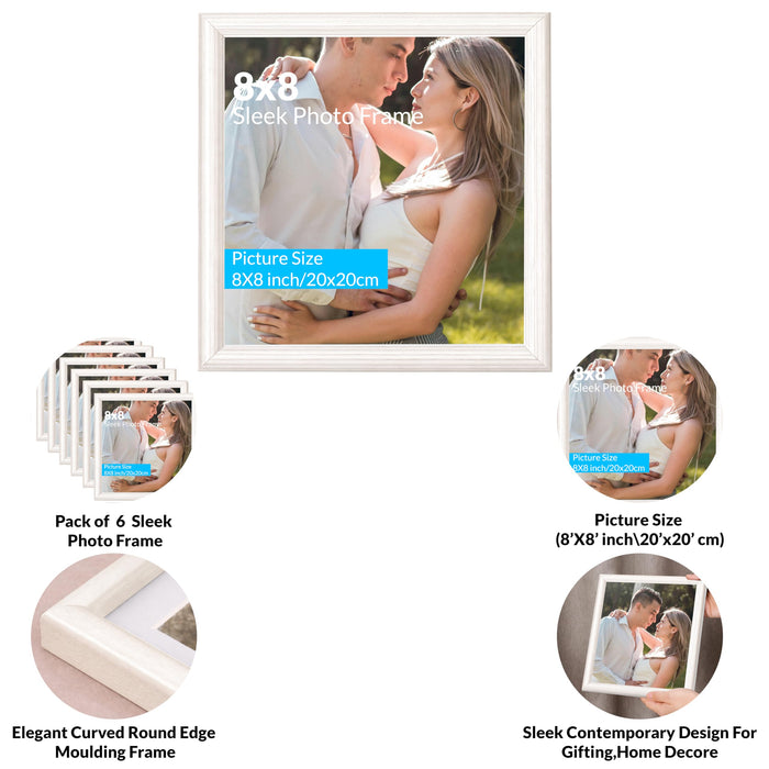 Art Street Picture Photo Frame Set of 6 for Bedroom, Tabletop Frames with Stand, Photo Frames for Couples, Weddings, Home Decor, Portrait or Landscape Display (Beige, 8x8 Inch)