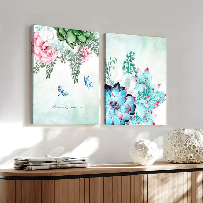 Floral Theme Stretched Canvas Art Print, Paintings Pack of 2 | Digital Print On Stretched-Canvas (30x41 CM)