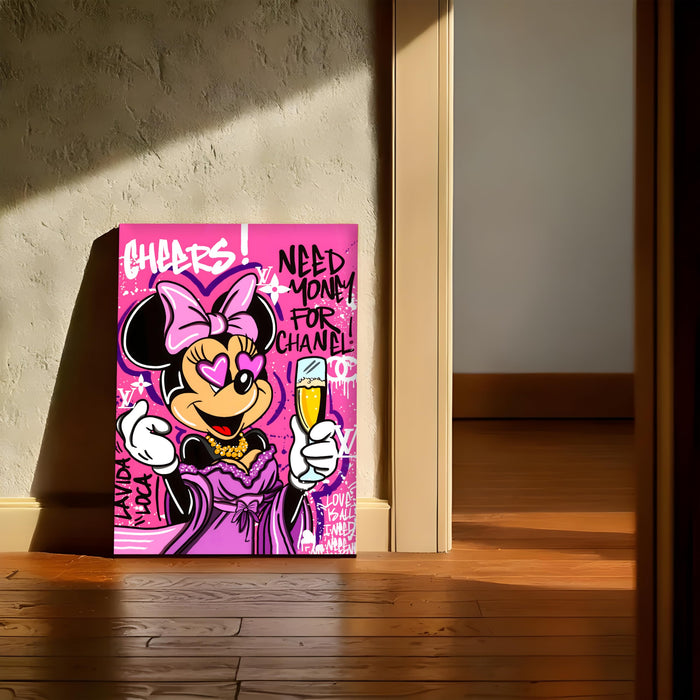 Pink Pop Art Cartoon Lady Wall Painting | Luxury Graffiti Style Stretched Canvas Art Print | Modern Party Theme Wall Décor for Home & Café, 41x56 cm