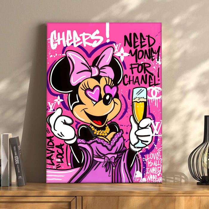 Pink Pop Art Cartoon Lady Wall Painting | Luxury Graffiti Style Stretched Canvas Art Print | Modern Party Theme Wall Décor for Home & Café, 41x56 cm