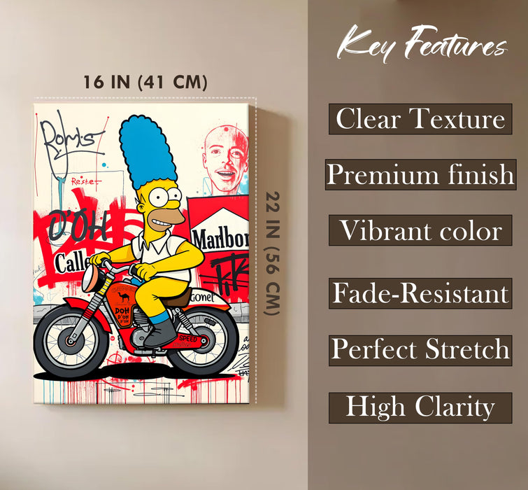 Cartoon Rider Graffiti Stretched Canvas Painting Print | Pop Art Street Style Wall Décor | Modern Abstract Wall Art for Home & Office, 41x56 cm