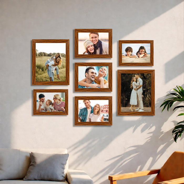 Family Photo Frame Set of 7 for Wall Decor, Wooden Finish Collage Picture Frames for Living Room, Bedroom, Multi-Size Wall Hanging Gallery Frame Set, (2 Sets 5x7, 3 Set 6x8, 2 Set 8x10 Inch)