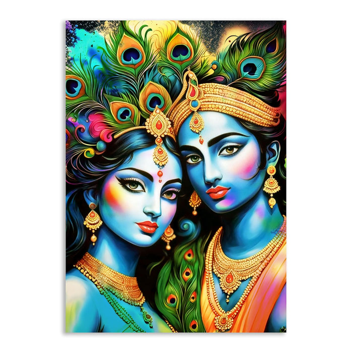 Art Street Stretched Canvas Divinity Love of Radha Krishna Rangoli Paintings For Home Décor, Living Room, Wall Décor & Office Wall, (Size: 16x22 Inch)
