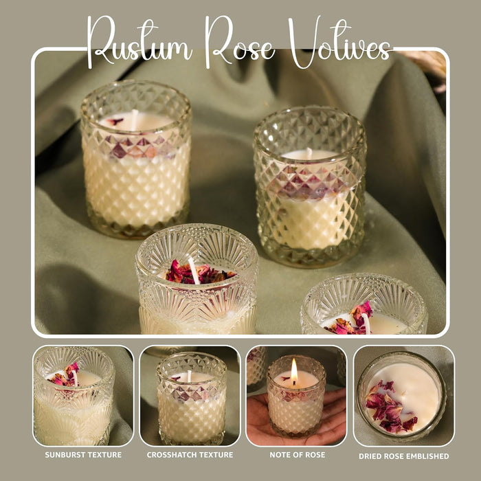 Rose Scented Soy Wax Glass Votive Candle for Diwali Gifting - Pack of 4 Glass Jar| Premium Collection Pack. (Fresh Rose)