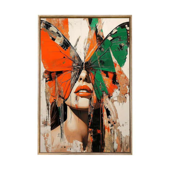 Large Canvas Painting Panel Framed Wall Art Print Women Butterfly Framed Luxury Paintings for Home Décor (Brown, 23x35 Inch)