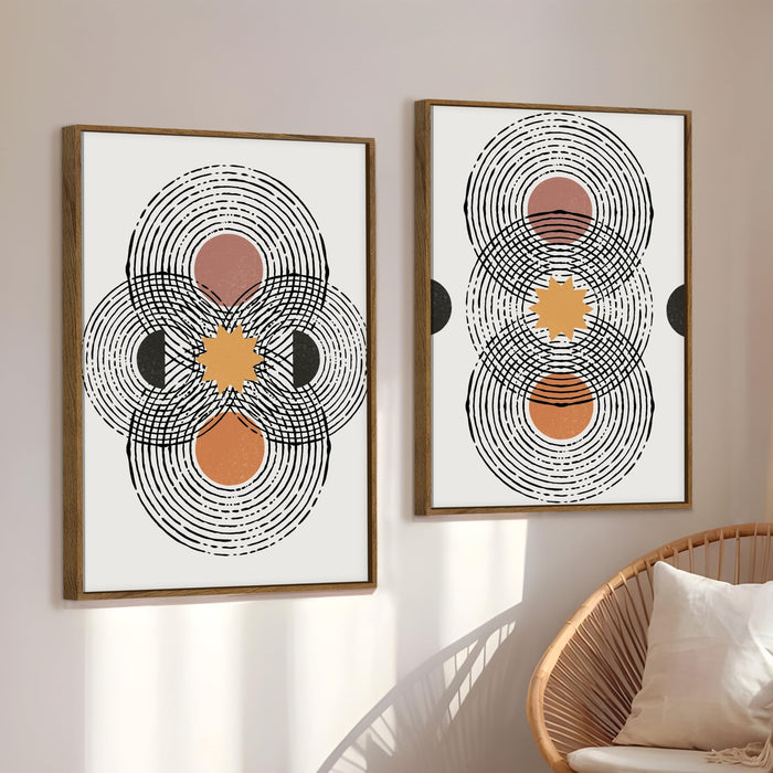 Boho Geometric Round Abstract Canvas Wall Painting Bohemian Large Wall Art Painting for Living Room Decoration, Stylish Large Wall Art Print for Wall Decor (Set of 2, 58x89 cm)