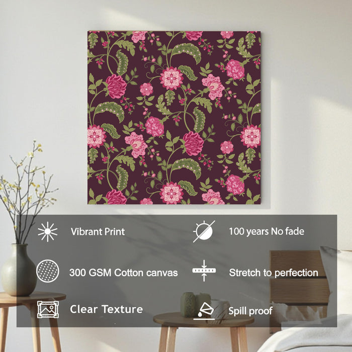 Mughal Flower Miniature Painting for Wall Decoration | Flower Canvas Wall Painting for Living Room, Bedroom, Home and Office Wall Decor (56x56 Cm)