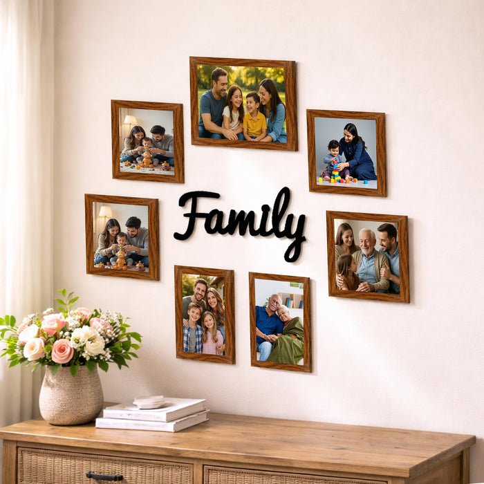 Family Photo Frame Set of 7 for Wall Decor, Wooden Finish Collage Picture Frames for Living Room, Bedroom, Multi-Size Wall Hanging Gallery Frame Set, (4 Sets 4x6, 2 Set 6x4, 1 Set 6x8 Inch)