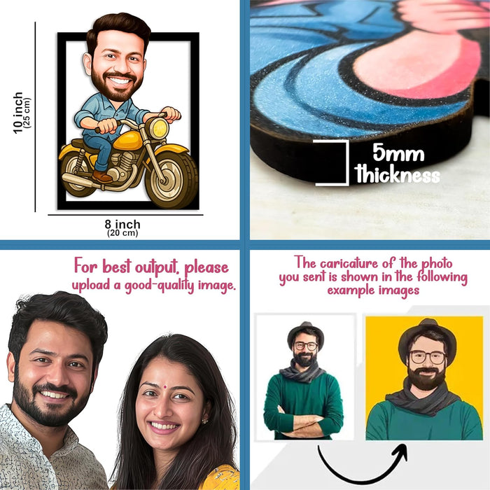 Personalized Gift for Friends, Brother, BFF, Boyfriend, Father Character Caricature Standee, Photo Frame Unique Design Customized Gift for Bikers, Friends & Family, Motorcycle Rider
