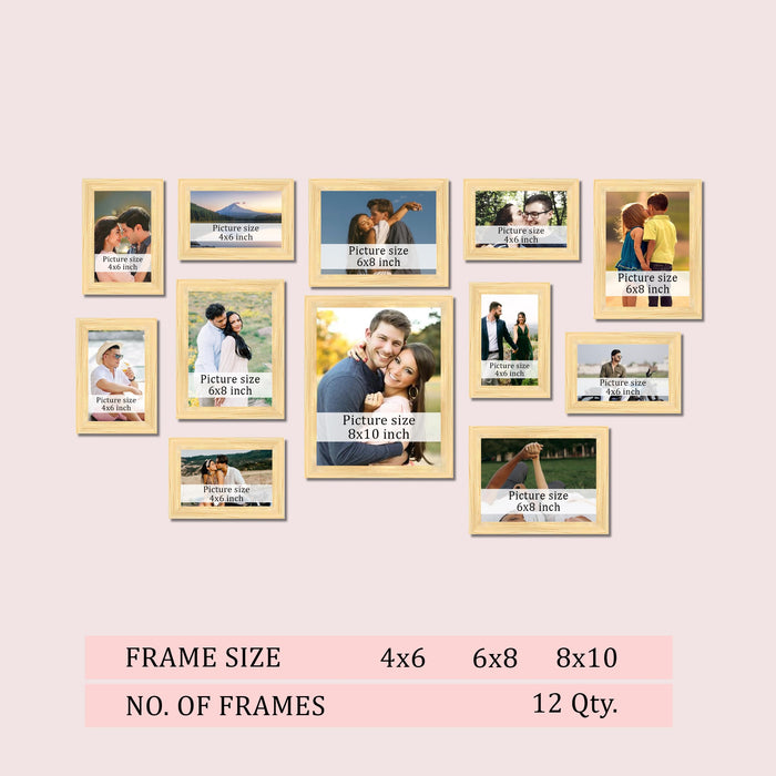 Family Photo Frame Set of 12 for Wall Decor, Wooden Finish Collage Picture Frames for Living Room, Bedroom, Multi-Size Wall Hanging Gallery Frame Set, (7 Set 4x6, 4 Set 6x8, 1 Set 8x10 Inch)