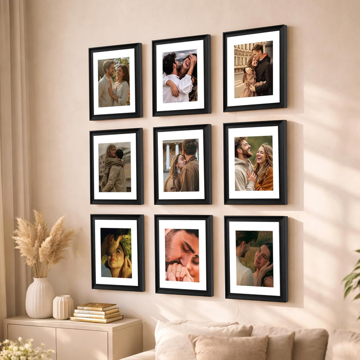 Wooden Cave Design Photo Frame Set of 9 | Black Picture Frames for Photos, Artwork & Certificates | Wall Décor for Living Room & Home (11x14 Inch)