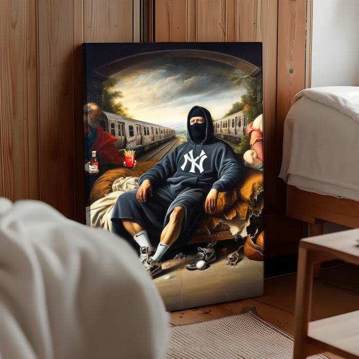 Renaissance Style Stretched Canvas Painting Print| Modern Street Art Meets Classic Art | Contemporary Hip-Hop Inspired Wall Art for Home & Office Décor, 56x86 cm