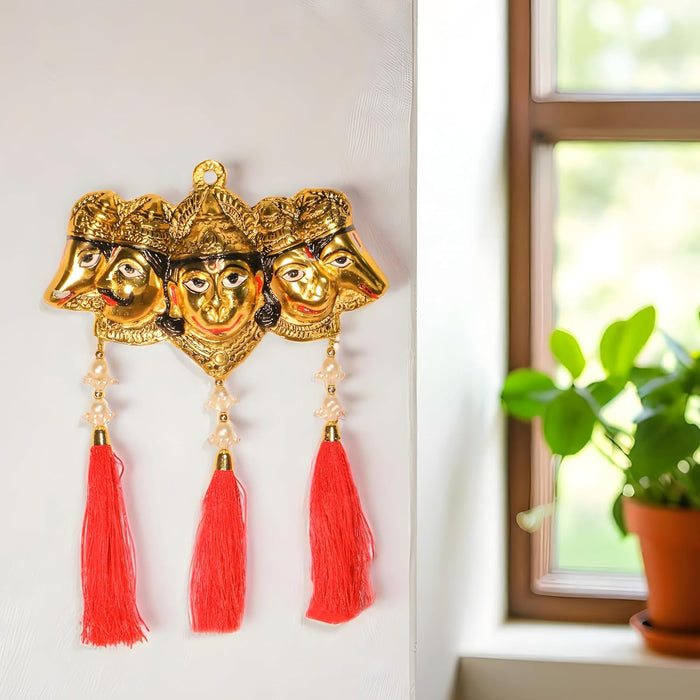 Metal Panchmukhi Hanuman Wall Hanging for Home Temple, Diwali Pooja, Brass Finished Deepawali Decoration, Hanuman Ji, Brass Finished Idols for Wall Hanging 16.5x23 cm