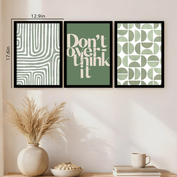 Boho Motivational A3 Framed Posters for Living Room with Frame, “Don’t Over Think It” Bohemian Quotes A3 Framed Poster For Home Decor Bedroom Hallways Office Hotel Set of 3, Size 33x45 cm