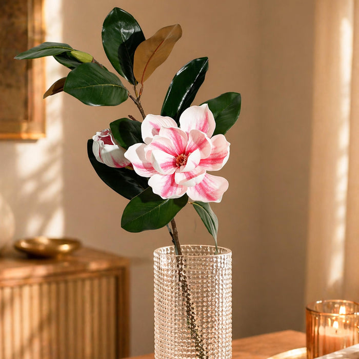 Art Street Artificial Magnolia Flower Stems Pink & White – Realistic Faux Magnolia Branches with Green Leaves for Home Décor, Vase Fillers, Living Room & Wedding Decoration (Set of 2), 34 Inch