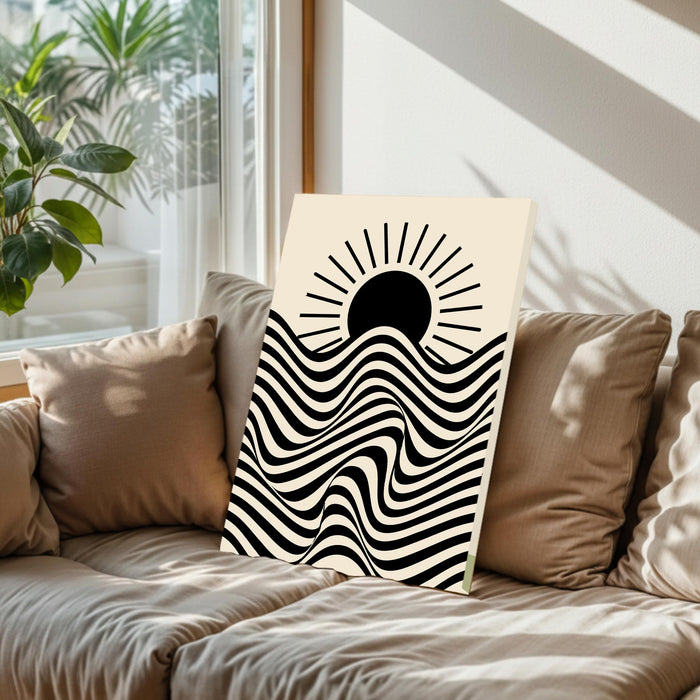Abstract Sun Rise Stretched Canvas Wall Art Modern Boho Illustration Painting for Home & Office Wall Decor, (16x22 Inch)