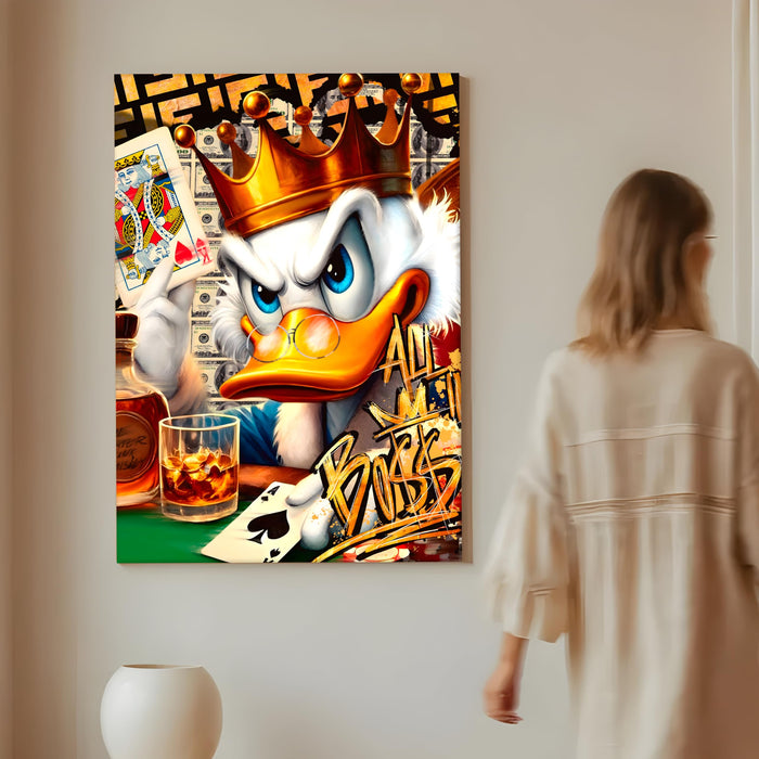 Luxury Pop Art Duck King Wall Painting | Casino Royal Graffiti Art Stretched Canvas Print | Modern Money, Poker & Crown Theme Wall Décor, 56x86 cm