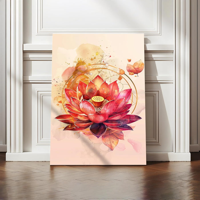 Large Stretched Canvas Painting, Panel Wall Art Print Abstract Lotus Flower Framed Luxury Paintings for Home Décor (Pink, 22x34 Inch)