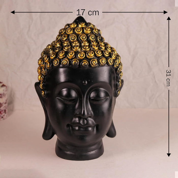 Buddha Head Statue Showpiece Idol, Crafted from Resin Buddha Head Murti (Black, 17x37 cm)