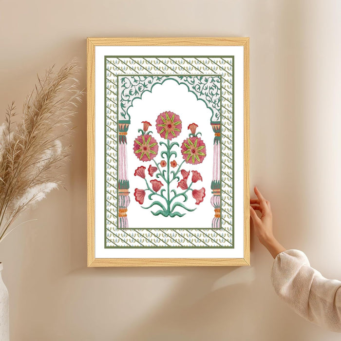 Mughal Floral Art Print, Classic Design to Elevate, Wall Decorative Art Prints (17x23 Inch)