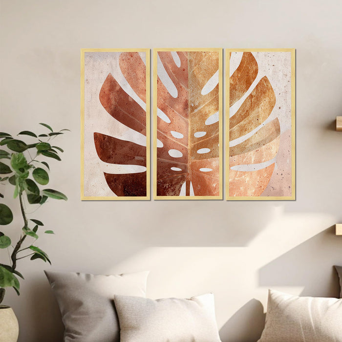 Abstract Botanical Framed Wall Art Set of 3 | Modern Boho Leaf & Landscape Prints | Engineered Wood Frame Wall Décor for Living Room, Bedroom & Office, 8.9x18.9 Inch