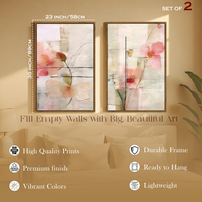 Magnolia Floral Stretched Canvas Wall Painting Flower Large Wall Art Painting for Living Room Decoration, Stylish Large Wall Art Print for Wall Decor (Set of 2, 58x89 cm)