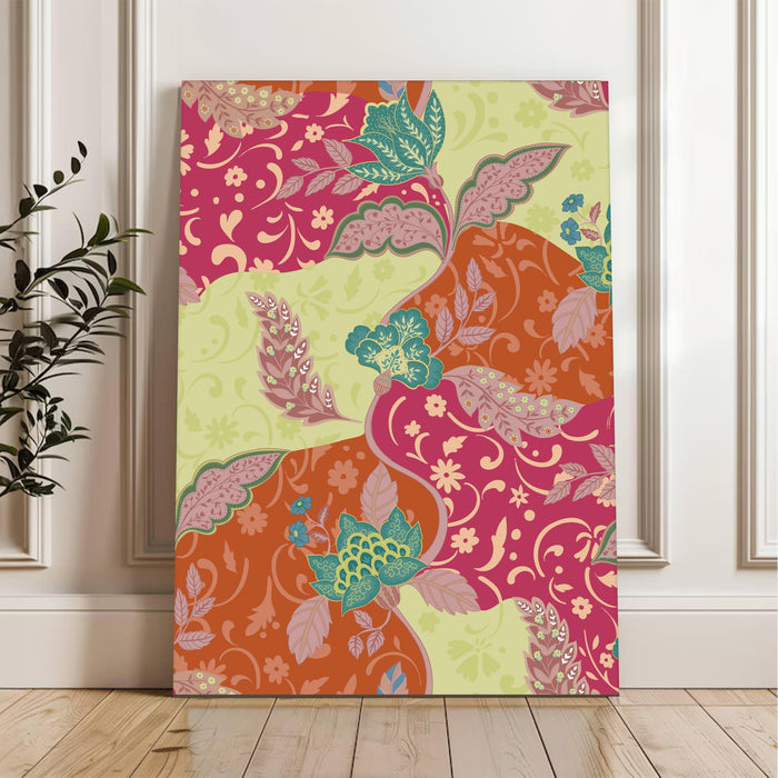 Mughal Floral Pattern Miniature Wall Painting | Stretched Canvas Flower Wall Painting for Living Room, Bedroom, Home and Office Wall Décor (41x56 cm)