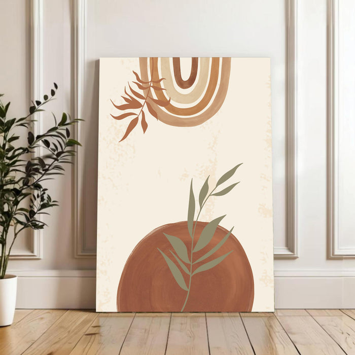 Abstract Botanical Leafs with Modern Boho theme Stretched Canvas Wall Art Illustration Painting for Home & Office Wall Decor, (16x22 Inch)