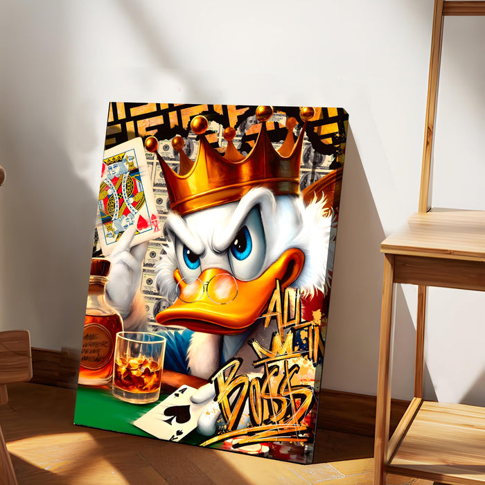 Luxury Pop Art Duck King Wall Painting | Casino Royal Graffiti Art Stretched Canvas Print | Modern Money, Poker & Crown Theme Wall Décor, 41x56 cm