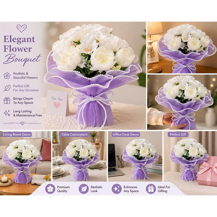 Art Street Artificial White Peony Flower Bouquet for Home Decor |