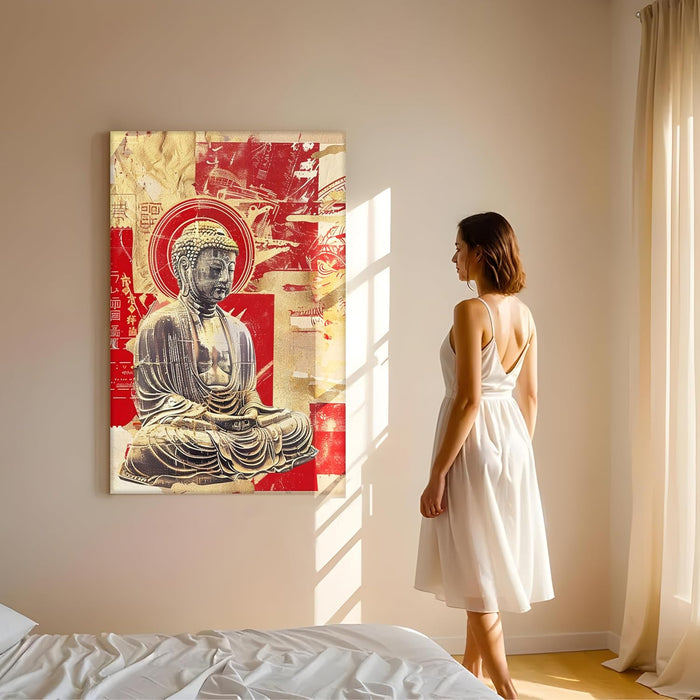 Abstract Buddha Figure Multicolor Spiritual Painting on Stretched Canvas – Frameless Unframed Gallery Wrap Canvas Wall Art 22x34 Inch