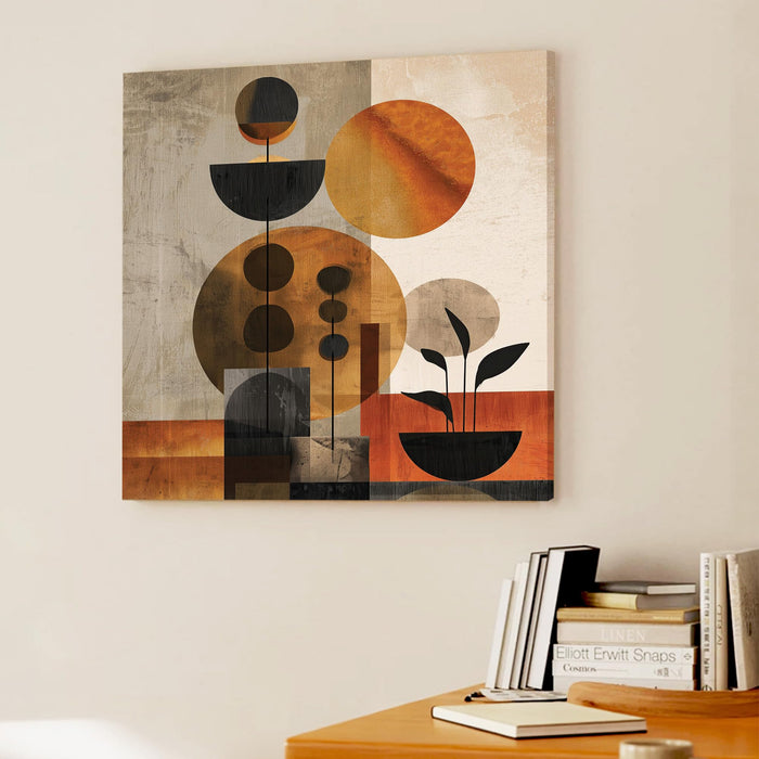 Boho Botanical Stretched Canvas Painting For Living Room | Mid-Century Abstract Wall Art Large Canvas Painting For Livingroom Home Decor, Bedroom, Hallway's, Office, Hotel - 86x86 cm