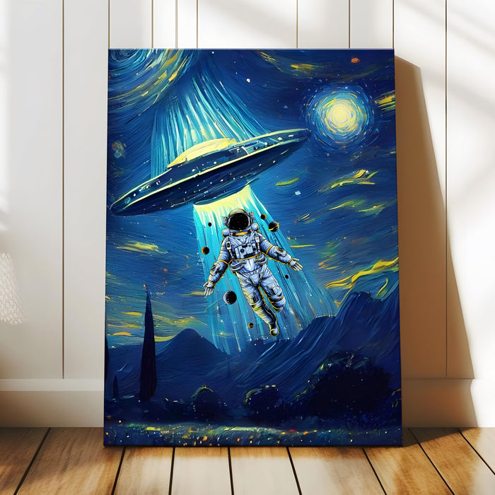 Art Street Stretched Canvas painting Astronaut UFO Space Starry Naight Graffiti Wall Art for Home Decor, Living Room, Office.