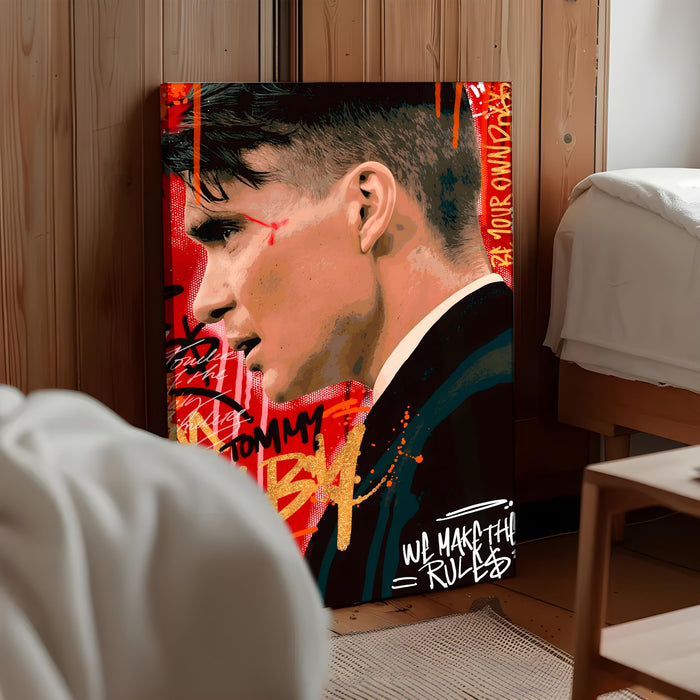 Modern Graffiti Portrait Wall Painting | Red & Gold Art Stretched Canvas Print | Bold Contemporary Wall Art for Living Room & Office Décor, 56x86 cm