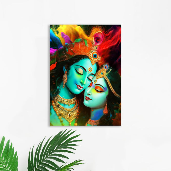 Art Street Stretched Canvas Radha Krishna True Love Modern Rangoli Paintings for Home Décor,Living Room, Wall Décor & Office Wall, (Size: 16x22 Inch)