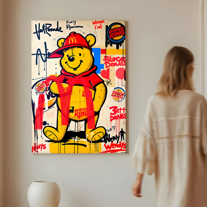 Bear Graffiti Stretched Canvas Painting Print | Pop Art Street Style Wall Décor | Modern Abstract Canvas Art for Home & Office, 56x86 cm