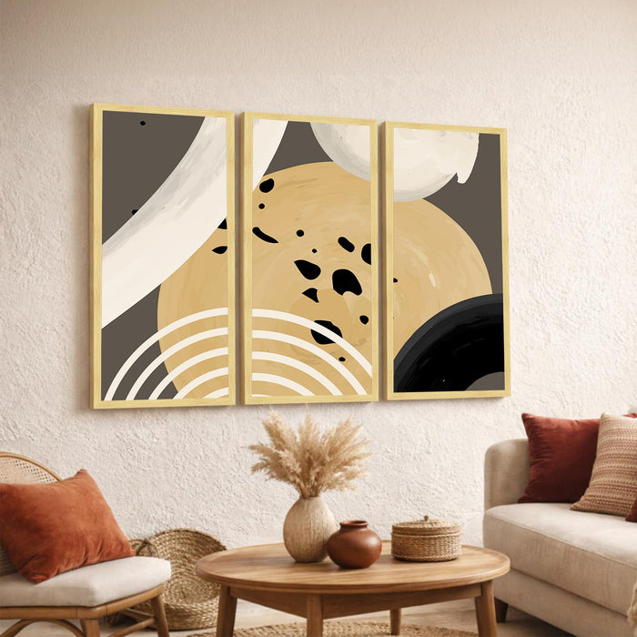 Abstract Modern Framed Wall Art Set of 3 | Contemporary Geometric Boho Wall Décor | Engineered Wood Frame Art for Living Room, Bedroom & Office, 8.9x18.9 Inch