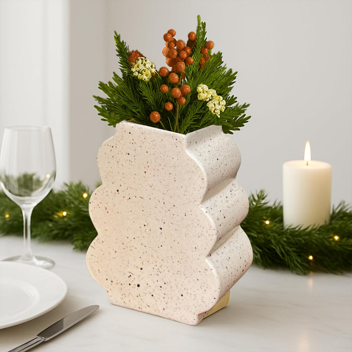 Art Street Ceramic Flower Vase – Modern Speckled Holiday Decorative Vase for Table Centerpiece, Home Décor, Christmas Decoration, Festive Arrangement & Gifting (5X7 Inch)