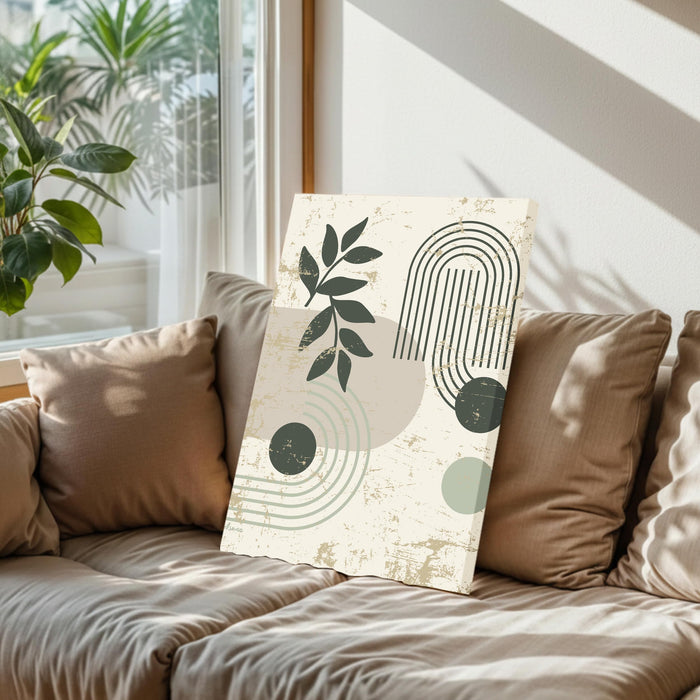 Abstract botanical Rainbow leaves Stretched Canvas Wall Art Modern Boho Illustration Painting for Home & Office Wall Decor, (16x22 Inch)