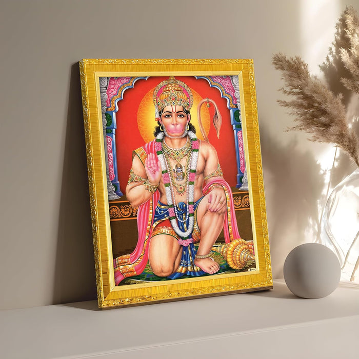 Divine Sri Radha and Krishna Purple Religious Golden Photo Frame Stand able and Wall Hanging (15x20 cm)