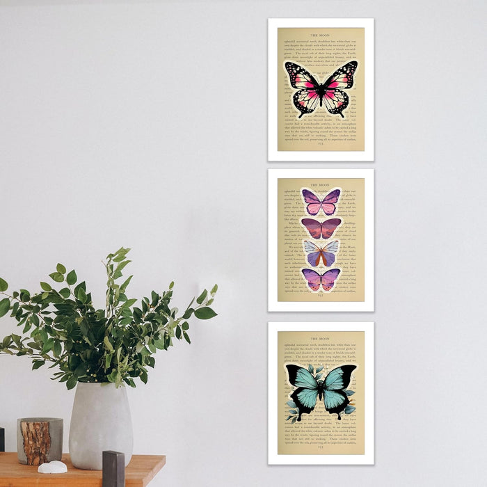 Dictionary Art Prints Textured Butterflies with Journey Images Theme, Framed Posters for Home Decoration (12.6 X 9.2 Inch)