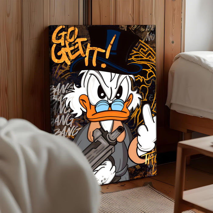 Go Get It Motivational Pop Art Stretched Canvas Painting Print| Bold Hustle Graffiti Wall Art | Modern Street Style Artwork for Home & Office Décor, 56x86 cm