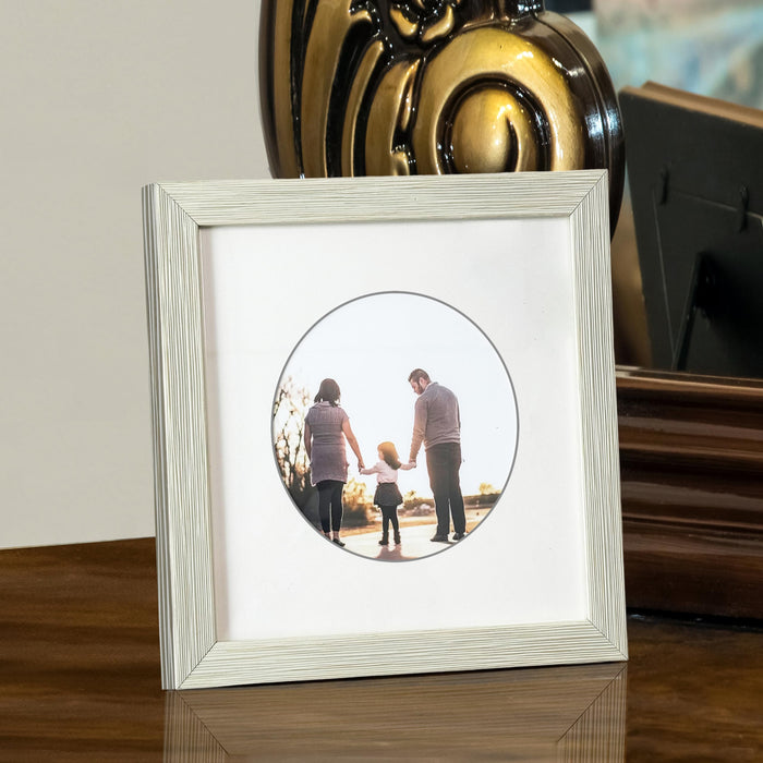 Art Street Engineered Wood Elegant Designed White Individual Photo Frame With Round Mat, Wall Mount Home Decor (8x8 Matted To 5x5 Inch)