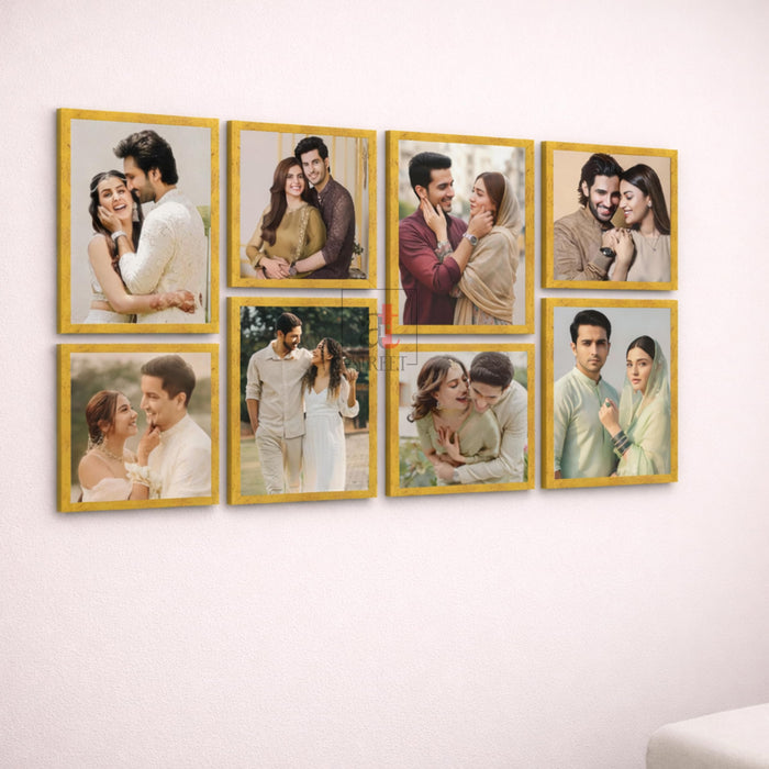 Art Street Photo Frame Set of 8 Gold Wall Decor Collage Display Hanging Family Picture Frames Gallery Collection Decor Items Wall Mount Frames Birthday Anniversary Gift, 8x8 and 8x12 In