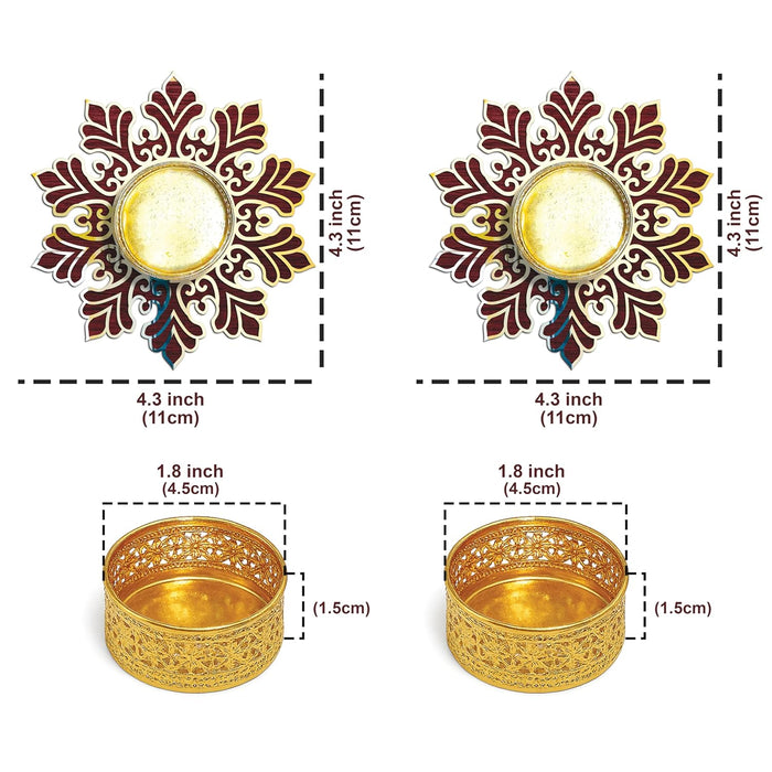 Decorative Diwali Tealight Diya Holders for Home Decoration, Dipawali Décor Items, Diwali Temple Decoration - MDF Wood Tea Light Candle Holder Stand Flower-shaped stands –11x11 cm