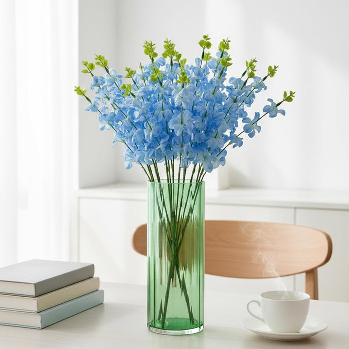 Art Street Artificial Blue Cherry Blossom Flower Bunch for Table Indoor Home Decoration |Valentine Day, Christmas Day, New Year Decor | Pack of 1|16 Stems, Size: 18.5 Inch (Without Pot)