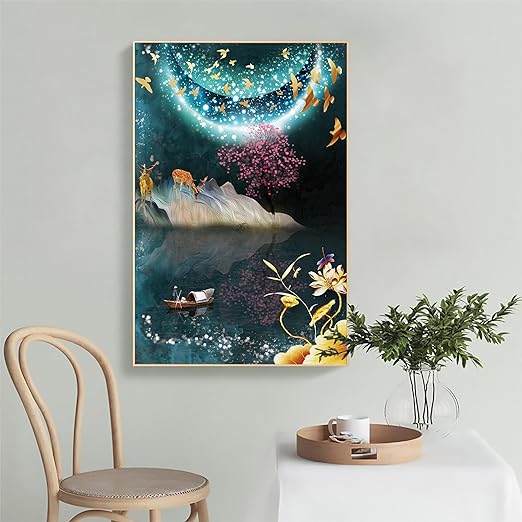 Art Street Canvas Painting Flower Power The Spring with a Moonlit Garden Twist (Size:23x35 Inch)