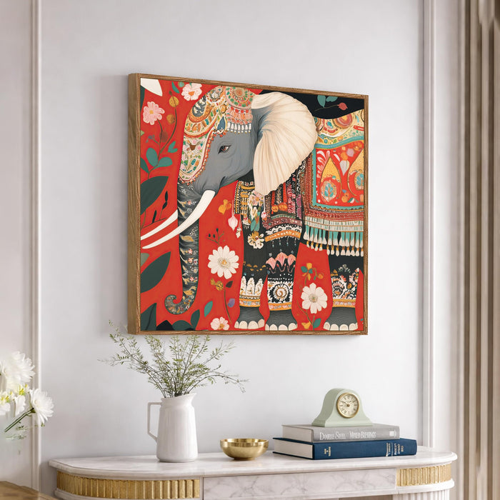 Indian Folk Framed Painting For Living Room | Madhubani Folk Large Canvas Painting With Frame Wall Art For Bedroom, Hallway's, Office, Hotel, Size 58x58 cm